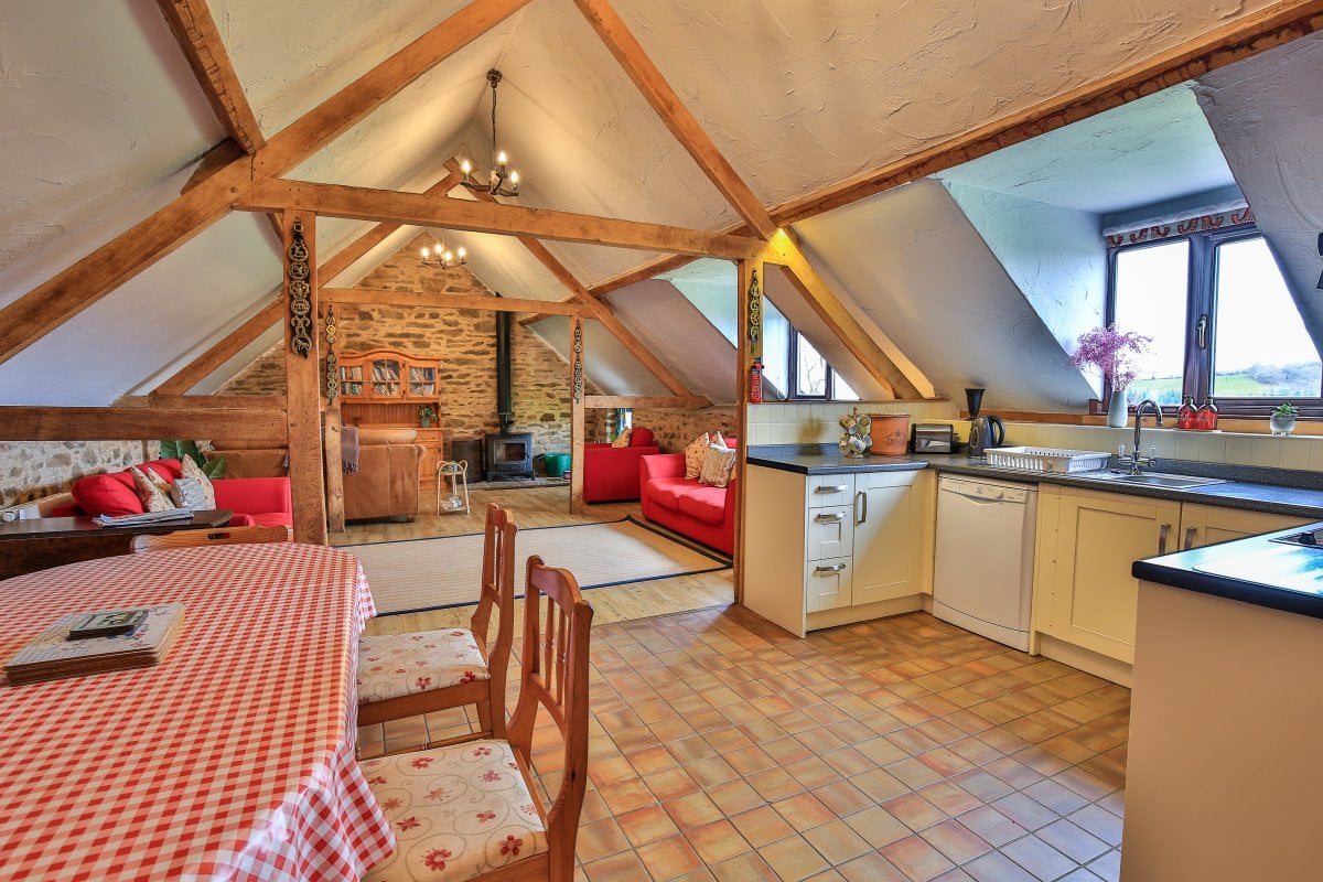 Jasper kitchen, dining & living space with log burner
